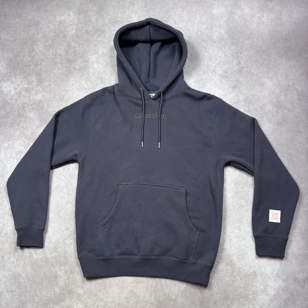 Glossier Hoodie XS NYC SoHo Exclusive Graphite Gray Fleece Embroidered Logo